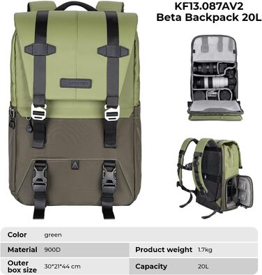 Рюкзак для камери K&F CONCEPT 20L, водонепроникний, з відділенням для ноутбука 15.6