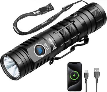 Ліхтарик WUBEN C2 LED, 2000 люмен, тактичний, 7 режимів, акумуляторний, водонепроникний IP68 для кемпінгу, надзвичайних ситуацій, туризму