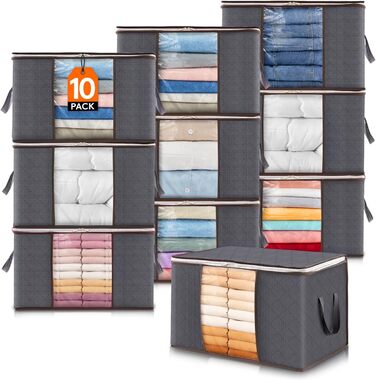 Органайзер для зберігання постільної білизни Lifewit, коробка для одягу, складні ящики для переїзду з прозорим вікном, сірий (10 шт, 60л)