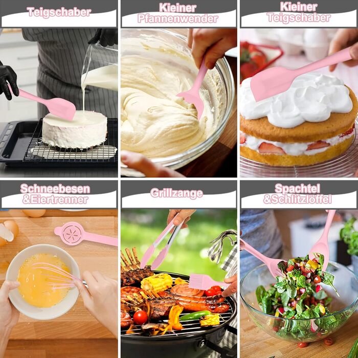 Набір кухонних аксесуарів Homikit 16 шт. з тримачем, кухонне приладдя, термостійкий посуд, кухонне начиння, придатний для миття в посудомийній машині (рожевий)