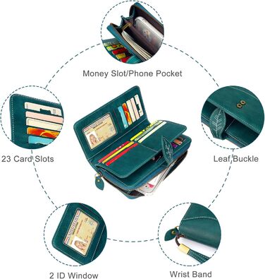 Conisy Wallet for Women, Large, Leather Wallet for Women with RFID Protection, Long Clutch Wallet for Women with Phone Pocket