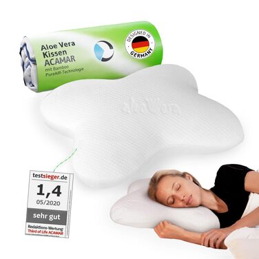 Ергономічна подушка для сну на боці ACAMAR з ефектом пам'яті (Memory Foam) та терморегулюючим чохлом з алое вера, біла