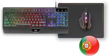 Ігрова комбо-система MARSGAMING MCP124: клавіатура H-Mech LED RGB, миша 3200DPI з HUANO Switches, килимок Nanotextil 360x260mm, підтримка різних платформ, іспанська розкладка, чорний колір