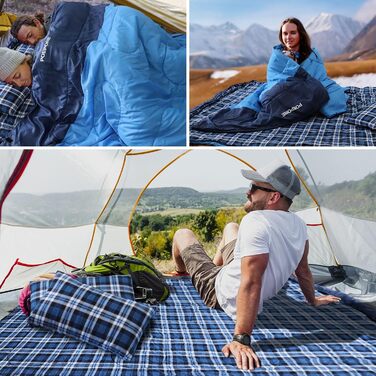 Спальний мішок для двох дорослих з флісу, зимовий, з подушками та сумкою для перенесення, 233*157 см (Блакитний)