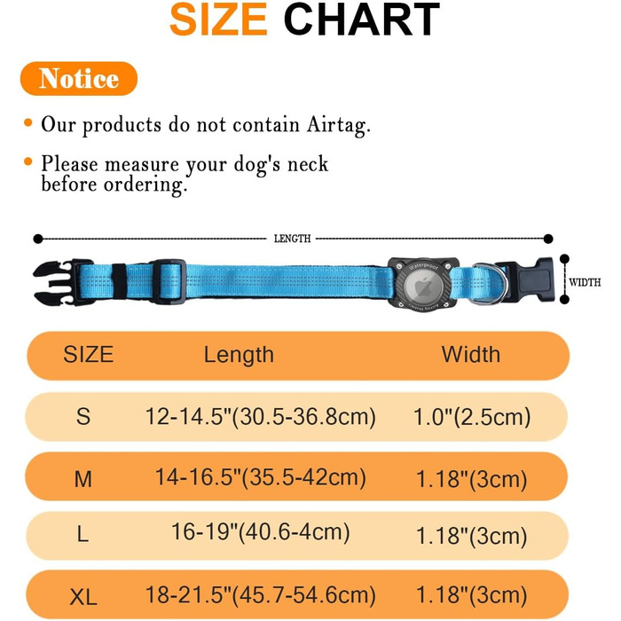 Нашийник для собак з AirTag, водонепроникний чохол, GPS трекер, сумісний з Apple AirTag, синій, розмір S (27-34.5 см)