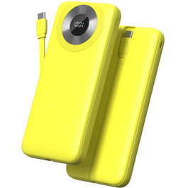 Портативний зарядний пристрій з вбудованими кабелями та роз'ємами, акумуляторний пак, сумісний з Android та іншими пристроями, чорно-жовтий