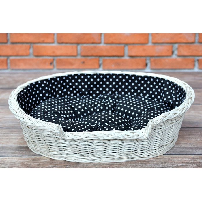 Wicker Dog Basket for Dog and Cat - Dog Bed, Cat Bed with Cushion, Pet Basket, Woven Cat Basket 60x43 H19 cm (80 x 60 x 26 cm, Beige)