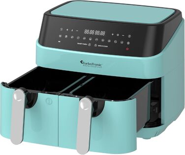 TurboTronic Подвійна цифрова аерофритюрниця XXL 9 л, 12 програм, подвійна камера 2×4,5 л, фритюрниця без олії, синя
