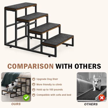 Сходинка для тварин до вікна, багатоярусне ліжко для собак зі сходинками, 4-ступенева сходинка для високих ліжок для маленьких собак і котів (Коричнева, 4 сходинки)