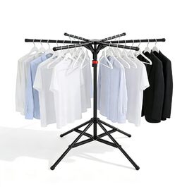 Сушарка для білизни Standtrockner Hoch Klappbar - розкладний стійкий тримач для одягу з 6 крилами, регульована висота 120-170 см, з вуглецевої сталі, для балкону, в приміщенні та на вулиці (чорний)