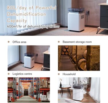 Електричний осушувач повітря 70л/день з авто-режимом та шлангом для підвалу, ванної кімнати, спальні до 150㎡. Осушувач з цифровим дисплеєм, захистом від плісняви, 360° колесами, тихий 40dB, білий (бежевий)