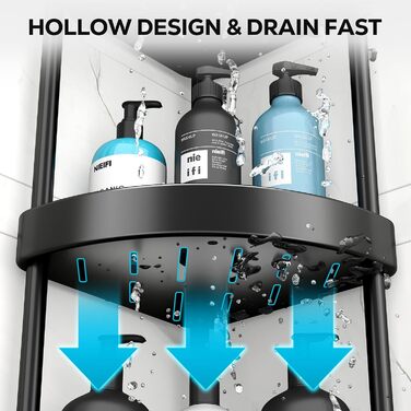 Поличка для душу Nieifi без свердління, кутова, з нержавіючої сталі, 4 яруси, чорна