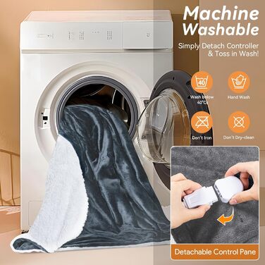 Електрична ковдра Olycism з автовимкненням, 160x130 см, 10 режимів нагріву, таймер, захист від перегріву, для дому та офісу, сіра