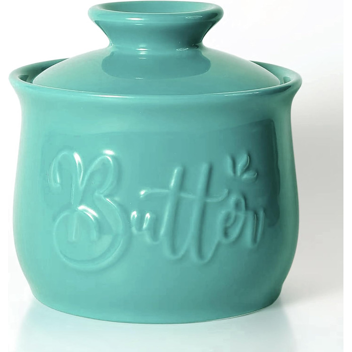 MAIA Buttertopf ceramic butter dish, 156 ml, with water and butter dispenser, holder for spreadable butter, French butter crock with lid, butter container for kitchen countertop, blue-green kitchen decoration