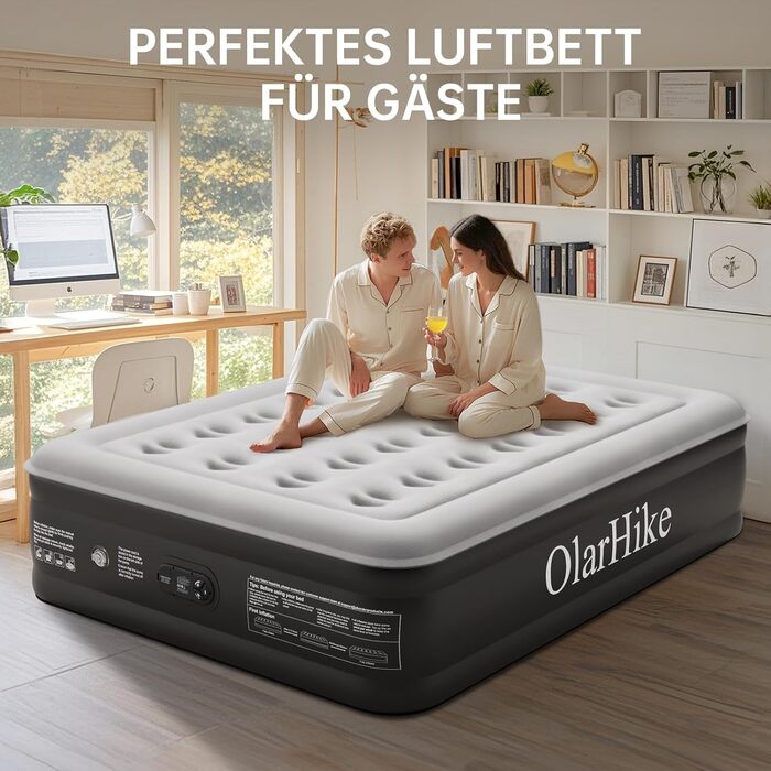 Надувний матрац OlarHike для кемпінгу та дому - 200 x 140 x 46 см, самонадувний, на 2 особи
