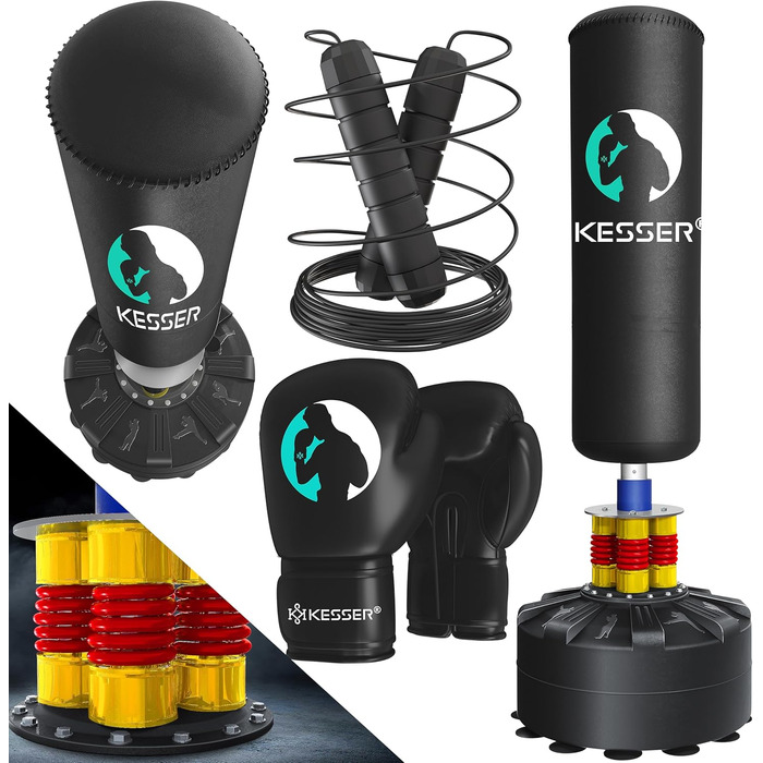 Набір боксерський KESSER® для дорослих: боксерські рукавички, боксерський мішок, скакалка, мішок для кікбоксингу, самостійний стенд, MMA партнер для тренувань