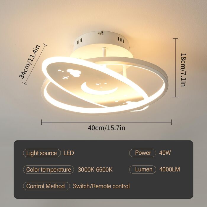 LED Ceiling Light Children's Room Lamp Ceiling, Dimmable Children's Room Ceiling Light with Remote Control, 32W Children's Room Ceiling Light Clouds for Living Room, Bedroom (40cm, Warm White Dimmable)