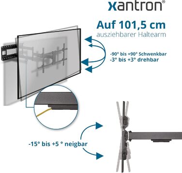 Кронштейн для телевізора Xantron STRONGLINE похилий 37-75 дюймів, VESA до 600x400, макс. 75 кг, плоский, мінімальна відстань від стіни + комплект монтажу (960XL)