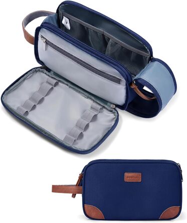 Чоловіча дорожня косметичка ECOHUB, водонепроникна, з відділенням для мокрого одягу, ремінь, з перероблених матеріалів, з двома застібками-блискавками (Синьо-зелений, Темно-синій)