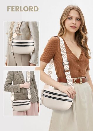 Жіноча сумка через плече FerLord з широким ременем, поясна сумка (бананка) з 3 відділеннями, стильна сумка-мішечок з PU шкіри, бежевий колір