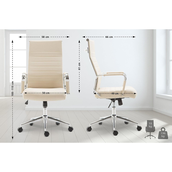 Крісло офісне Kolumbus, тканина, ергономічне, для довготривалої роботи, міцне, для геймінгу та home-office, колір: кремовий