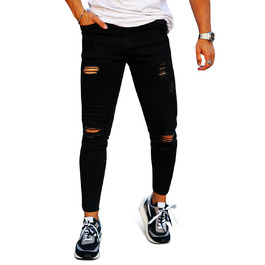 Чоловічі рвані джинси GINGTTO Skinny Stretch Denim Slim Fit, чорні, 32W/30L