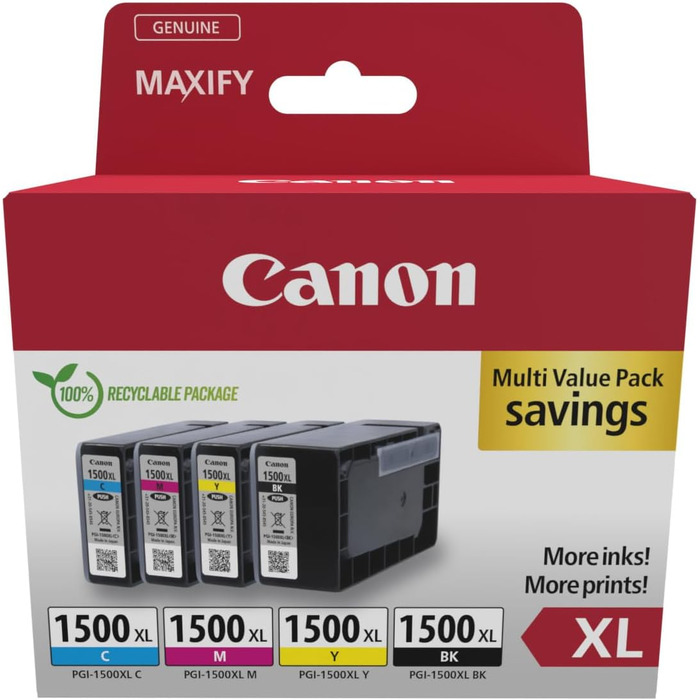 Комплект картриджів Canon PGI-1500 XL (Чорний, Блакитний, Пурпуровий, Жовтий) — набір з 4-х чорнильних картриджів підвищеної ємності