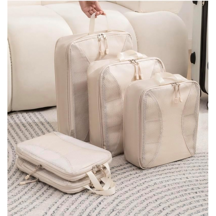 Органайзер для валізи KiwiPower, 8 шт. – комплект кубів для компресії, водонепроникні сумки для одягу для подорожей, ручної поклажі та рюкзаків (Бежевий)