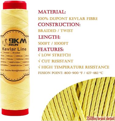 9KM DWLIFE Kite String Professional Kevlar Braided Rope (152~305m) High Strength (18~181kg) Fishing Aid Line Camping Hiking Survival Rope Outdoor