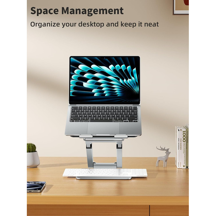Adjustable Laptop Stand for Desk - Telescoping Design, Ergonomic Riser for 10-17 Inch Laptops (Silver)
