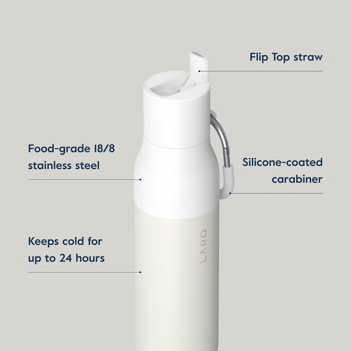LARQ Bottle Flip Top 500ml - Insulated Stainless Steel Water Bottle with Straw | Reusable Water Bottle for Sports, Gym, and Travel | Keeps Drinks Cold, (740 ml, Granite White)