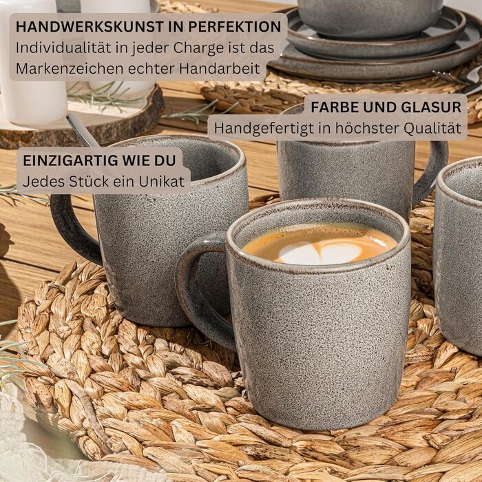 Набір посуду SÄNGER Tafelservice 24 шт. (6 осіб): 6 тарілок, 6 десертних тарілок, 6 каструль, 6 мисок, кавова чашка. Колір: моха-коричневий. Серія VALUE COLLECTION (Каїро Графіт)