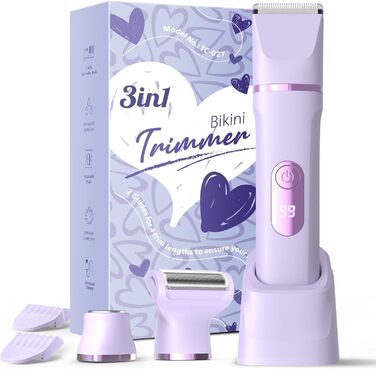 Електричний жіночий тример 3-в-1 для тіла та інтимної зони з LED-дисплеєм, USB-зарядка, IPX7, фіолетовий