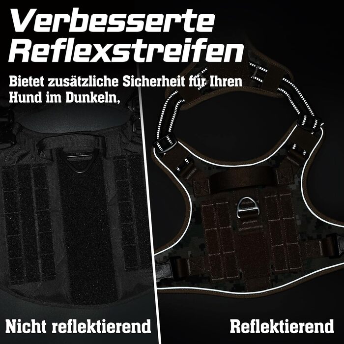 Нагрудник для собак Rabbitgoo середнього розміру, анти-тяга, регульований, з ручками, міцний, тактичний, з металевими пряжками, камуфляжний, коричневий (M, 1 шт.)