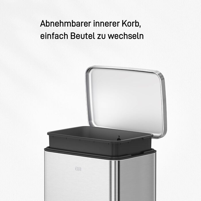 Відро для сміття EKO Madison 30л з м'яким закриттям кришки, нержавіюча сталь, знімний внутрішній відерце, стійке до відбитків пальців, з 20 мішками для сміття 30л