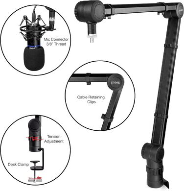 Підставка для мікрофона RockJam MS050 з шарнірною консоллю – міцна сталева конструкція