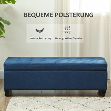 HOMCOM Storage Bench, Ottoman, Entryway Bench with Button Tufting, 125.1 cm x 48.9 cm x 41.3 cm, Blue