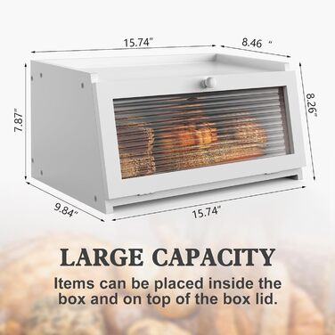 Brotbox для кухні: великий контейнер для хліба з вікном, стиль фермерський дім, білий, LOHASOK