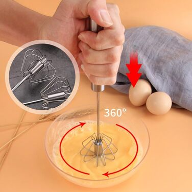 Semi-Automatic Stainless Steel Egg Beater, Semi-Automatic Egg Beater, Semi-Automatic Stainless Steel Egg Beater, Rotating Push Mixer Whisk for Whipping, Beating, Stirring (3PCS)