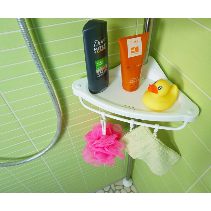 stardis Telescopic Corner Shelf, Stainless Steel, Rust-Proof with 4 Shelves, Shower Shelf, Telescopic Shelf for Shower, Bathroom, Shower Shelf, Height Adjustable from 120-300 cm, White
