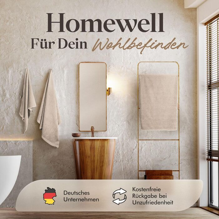 Набір рушників для ванної Homewell з 100% бавовни, м'які та гігроскопічні, сертифікація Oeko-Tex 100 (2 великих та 4 малих рушники, бежевий колір, 50x100 см)