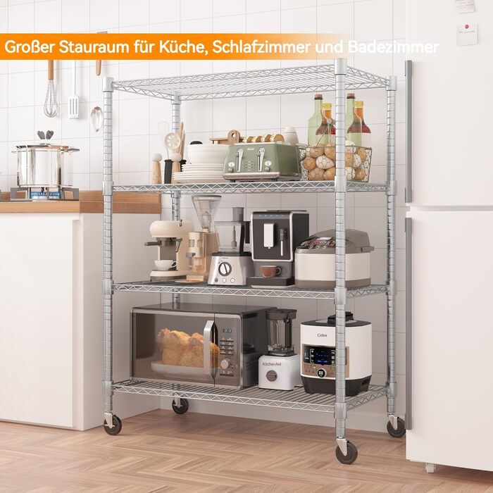 Adjustable 5-Tier Wire Shelving Unit with Wheels and Leveling Feet