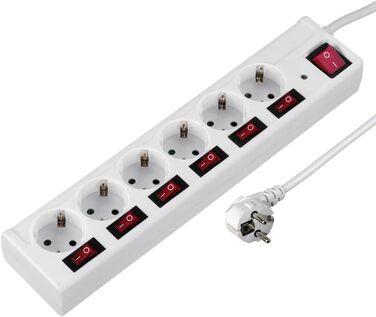 Мережевий фільтр Hama з перенапруженням, 6 розеток, поворот 90°, XL роз'єми, 1.4м кабель, настінний монтаж