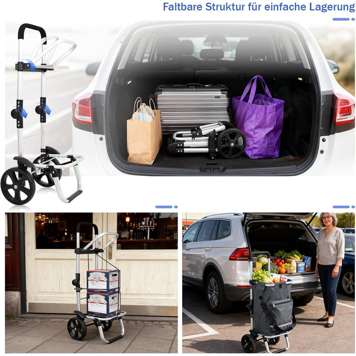 Складаний візок для покупок Sekey 60L з алюмінію, 3-в-1, з кулерним та відділенням для напоїв, для покупок та кемпінгу (сірий)