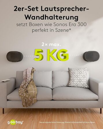 Настінний кронштейн-підставка для колонки Sonos Era 300 від Goobay, чорний, висота 71 см, з кабелеменеджментом, витримує до 3 кг