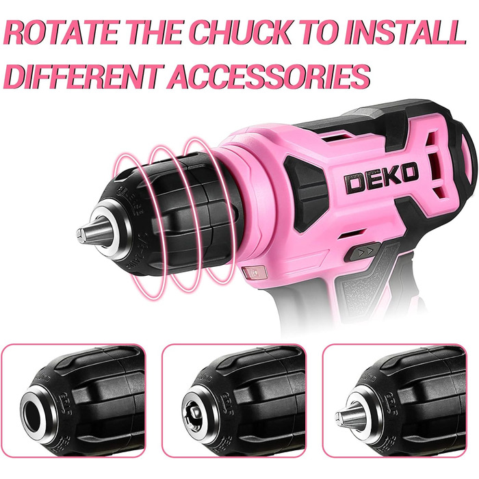 Акумуляторний шуруповерт-дрель DEKOPRO 8V 42шт з аксесуарами: ударний, LED, для дому, рожевий