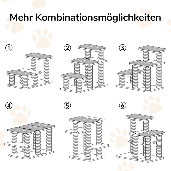 Сходинки для собак FUKUMARU, 3 сходинки, з натурального дерева та джуту, регульована висота 18-51 см, вантажопідйомність до 90 кг, знімний м'який килимок, 6 варіантів комбінації кольорів, підходить для котів та собак