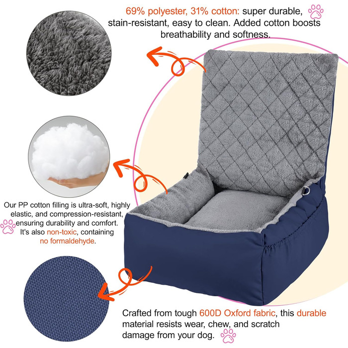 Автокрісло для собак SIVEIS – м'яке ліжко з кишенькою, захист від подряпин, з ременем безпеки