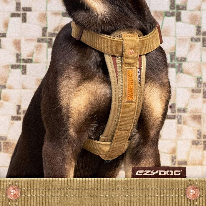 Шлейка для собак EzyDog Chest Plate – безпечна шлейка з адаптером для безпечного ременя – світловідбиваюча, м'яка шлейка для собак середніх та великих порід (Double Extra Small, Corduroy)