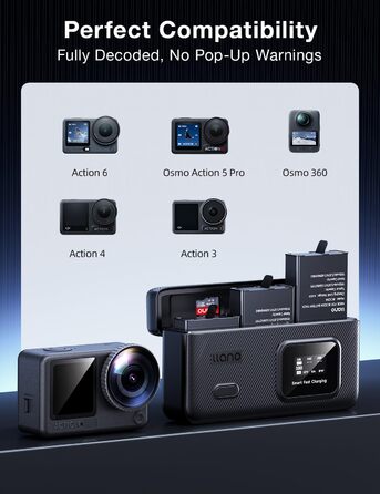 Зарядний пристрій LLANO AC3 30W з 3 акумуляторами 1950mAh для DJI Osmo Action 6/5 Pro/4/3 & Osmo 360, трьохпортовий, PD-зарядка, LED-дисплей, портативний кейс